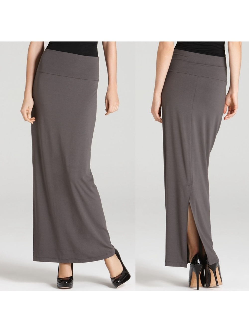 Eileen Fisher Gray‎ Jersey Foldover Maxi Skirt